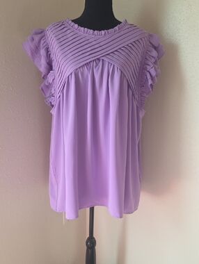 entro Lavender Pleated Yoke Ruffle Sleeve Women's Top